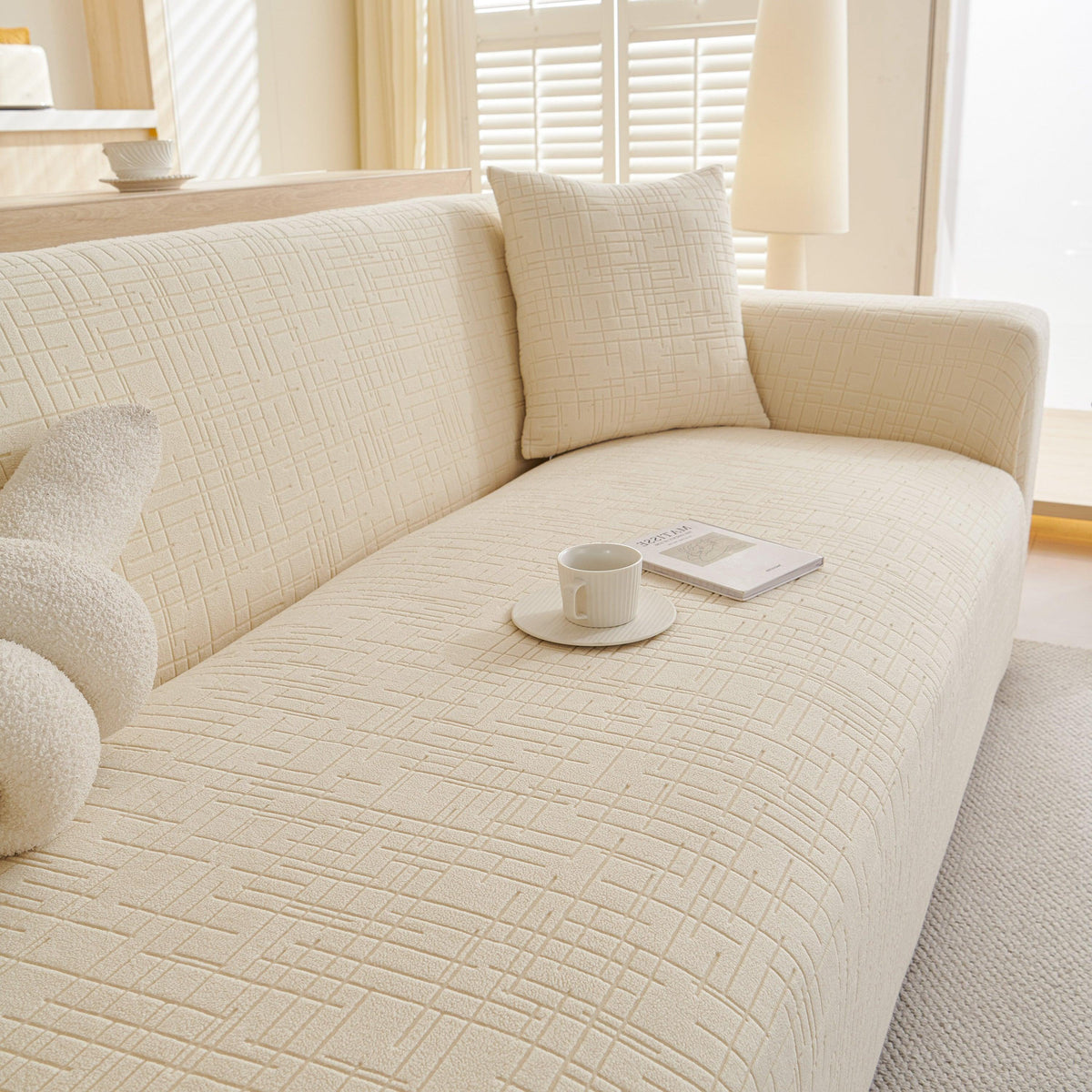 Embossed Lines Couch Covers Stretchable Non-Slip & Washable Sofa Slipcovers
