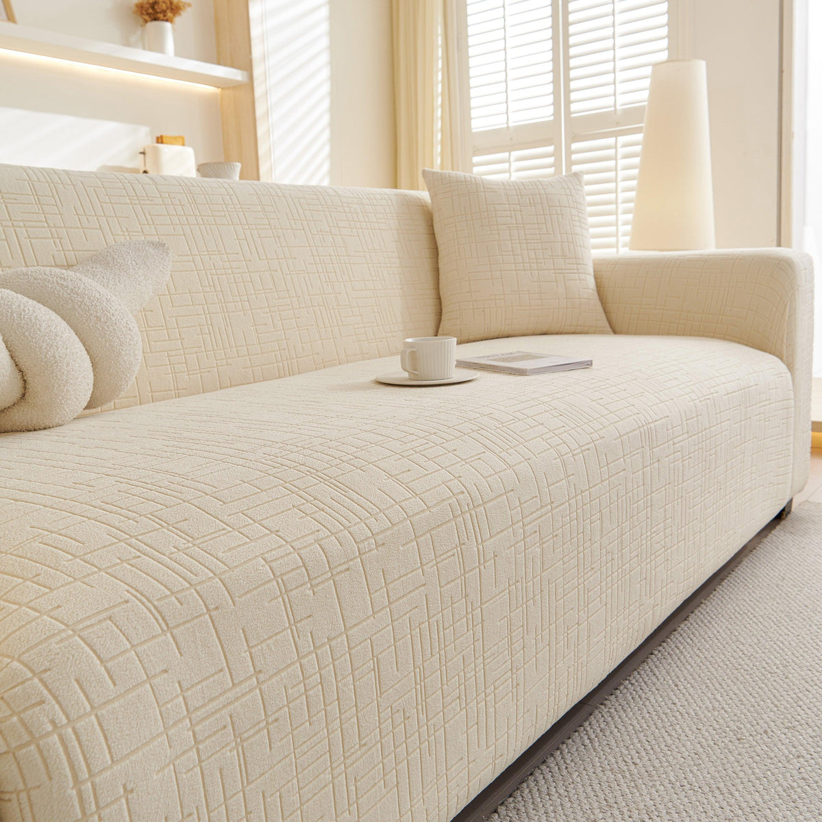 Embossed Lines Couch Covers Stretchable Non-Slip & Washable Sofa Slipcovers