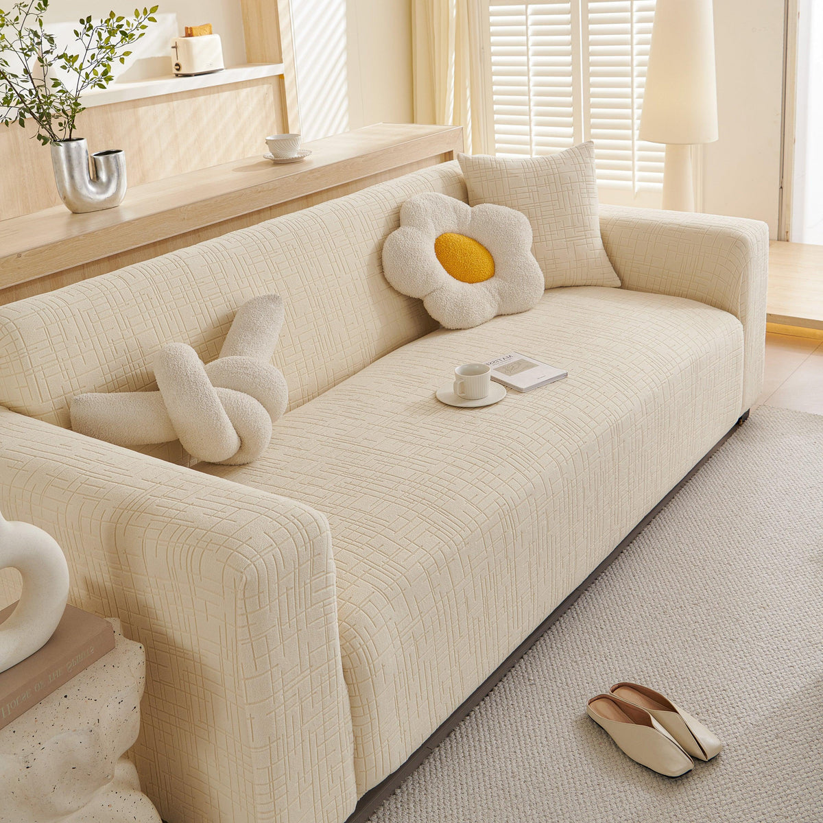 Embossed Lines Couch Covers Stretchable Non-Slip & Washable Sofa Slipcovers