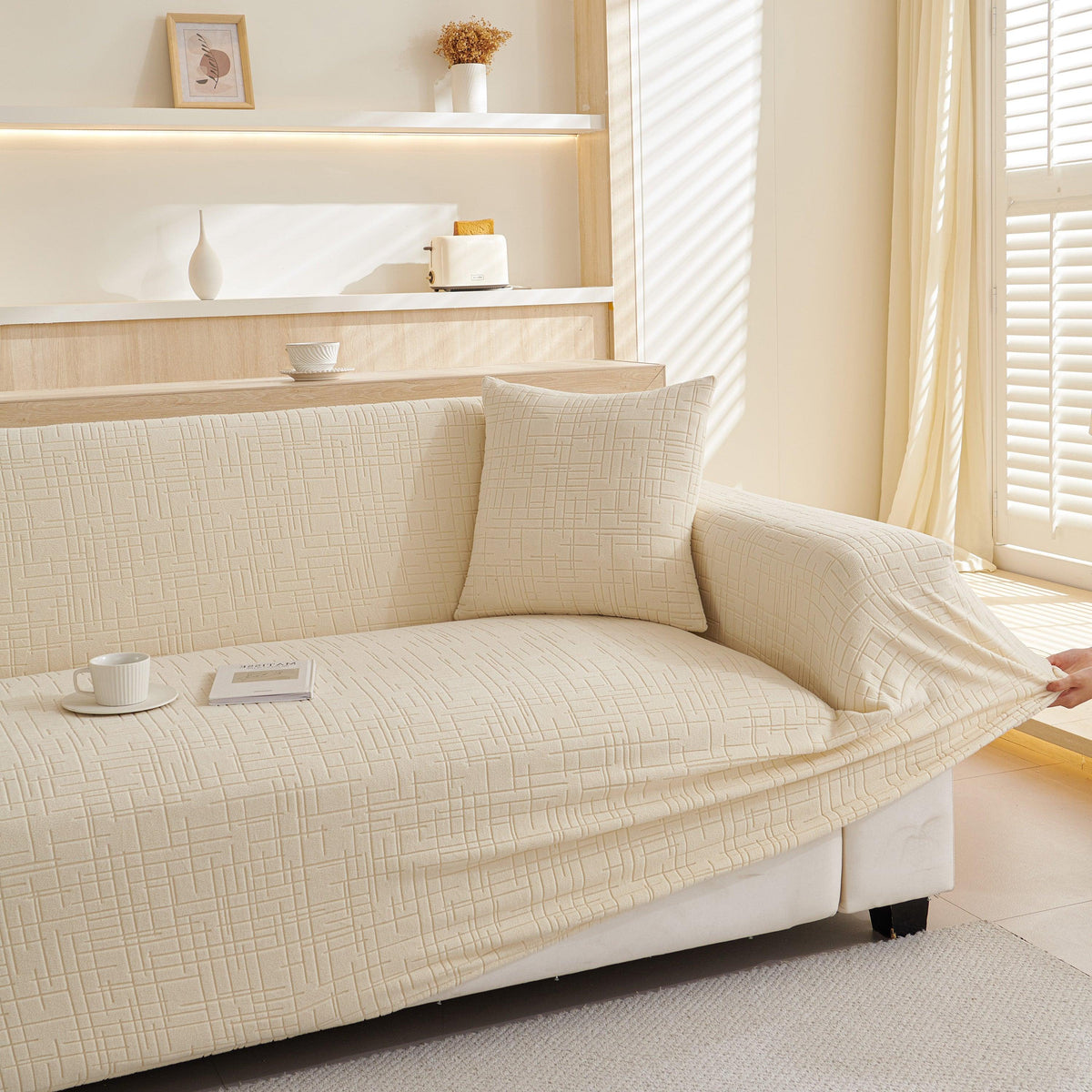 Embossed Lines Couch Covers Stretchable Non-Slip & Washable Sofa Slipcovers