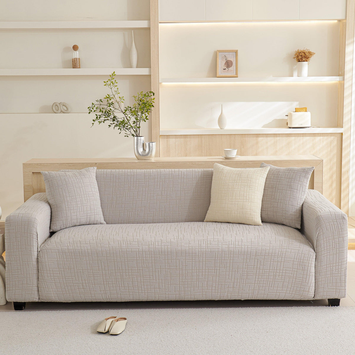 Embossed Lines Couch Covers Stretchable Non-Slip & Washable Sofa Slipcovers