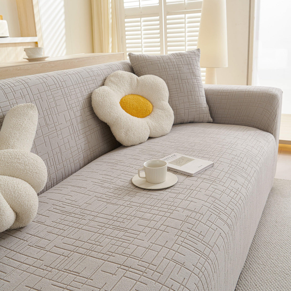 Embossed Lines Couch Covers Stretchable Non-Slip & Washable Sofa Slipcovers