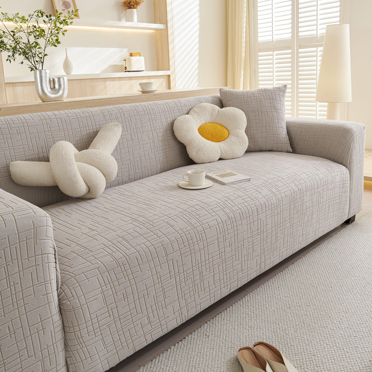 Embossed Lines Couch Covers Stretchable Non-Slip & Washable Sofa Slipcovers