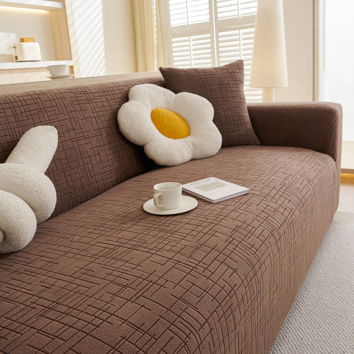 Embossed Lines Couch Covers Stretchable Non-Slip & Washable Sofa Slipcovers