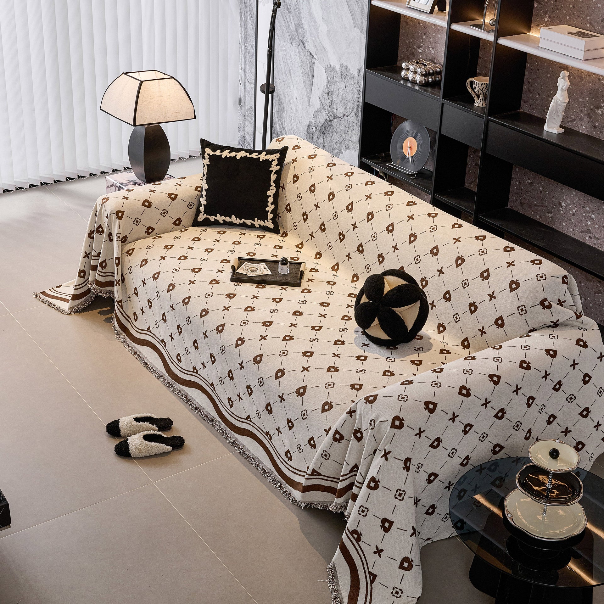 Chenille Jacquard Sofa Throw Cover Blanket, Luxury Thick Woven Couch Cover for Sofa