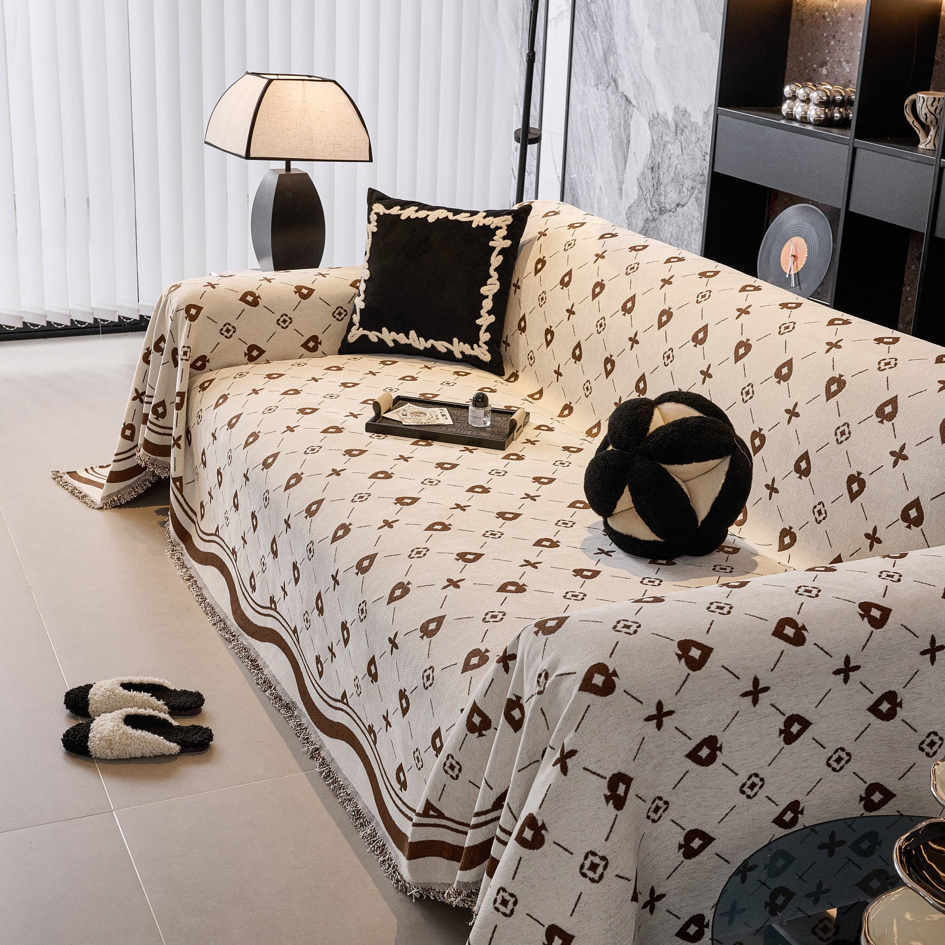 Chenille Jacquard Sofa Throw Cover Blanket, Luxury Thick Woven Couch Cover for Sofa