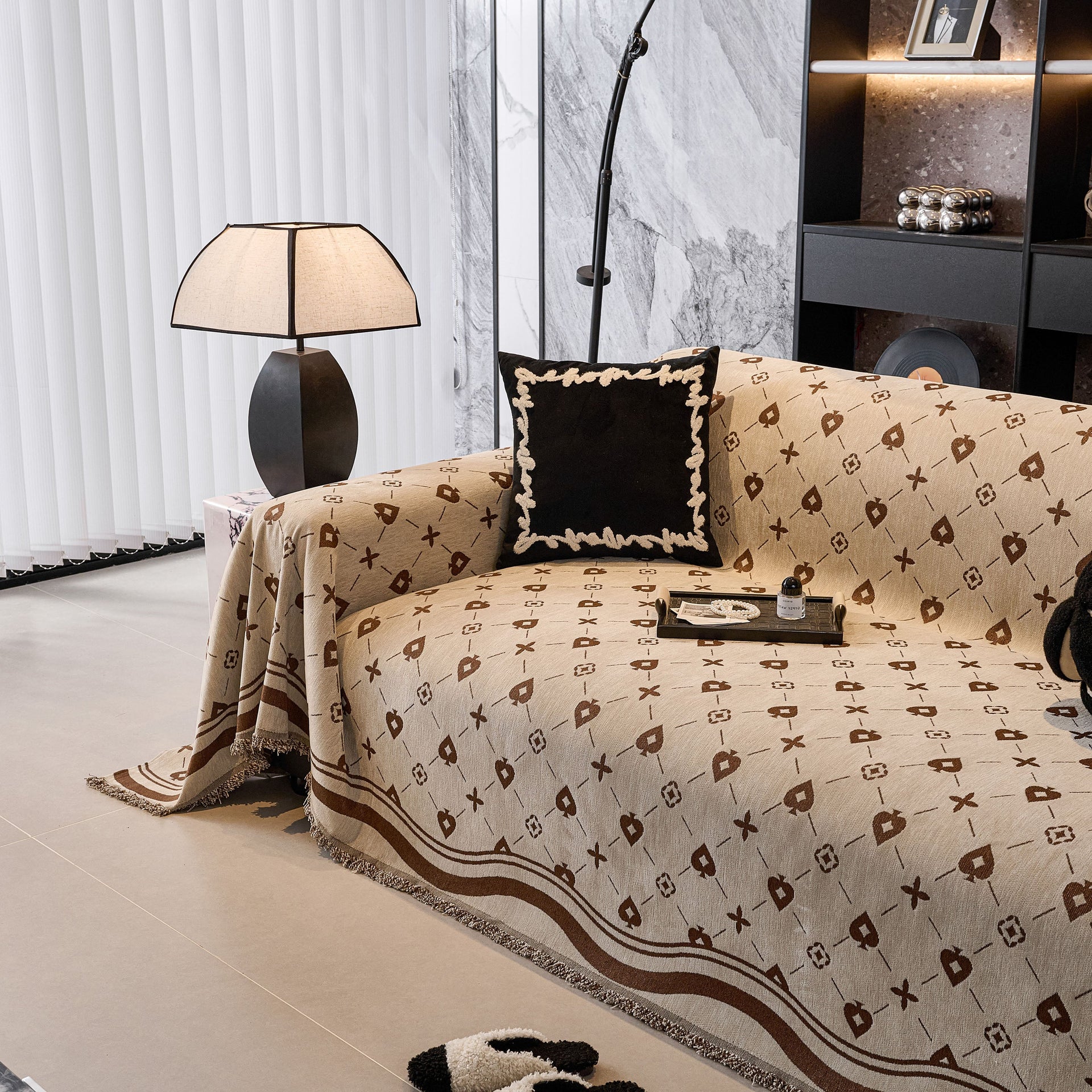 Chenille Jacquard Sofa Throw Cover Blanket, Luxury Thick Woven Couch Cover for Sofa