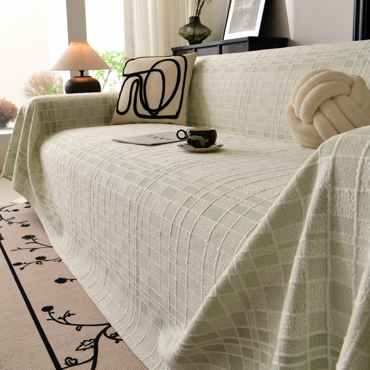 Sofa Cover Throw with Subtle Textured Stripes Lightweight Smooth Couch Slipcover