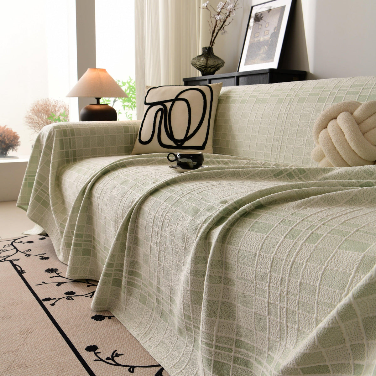 Sofa Cover Throw with Subtle Textured Stripes Lightweight Smooth Couch Slipcover
