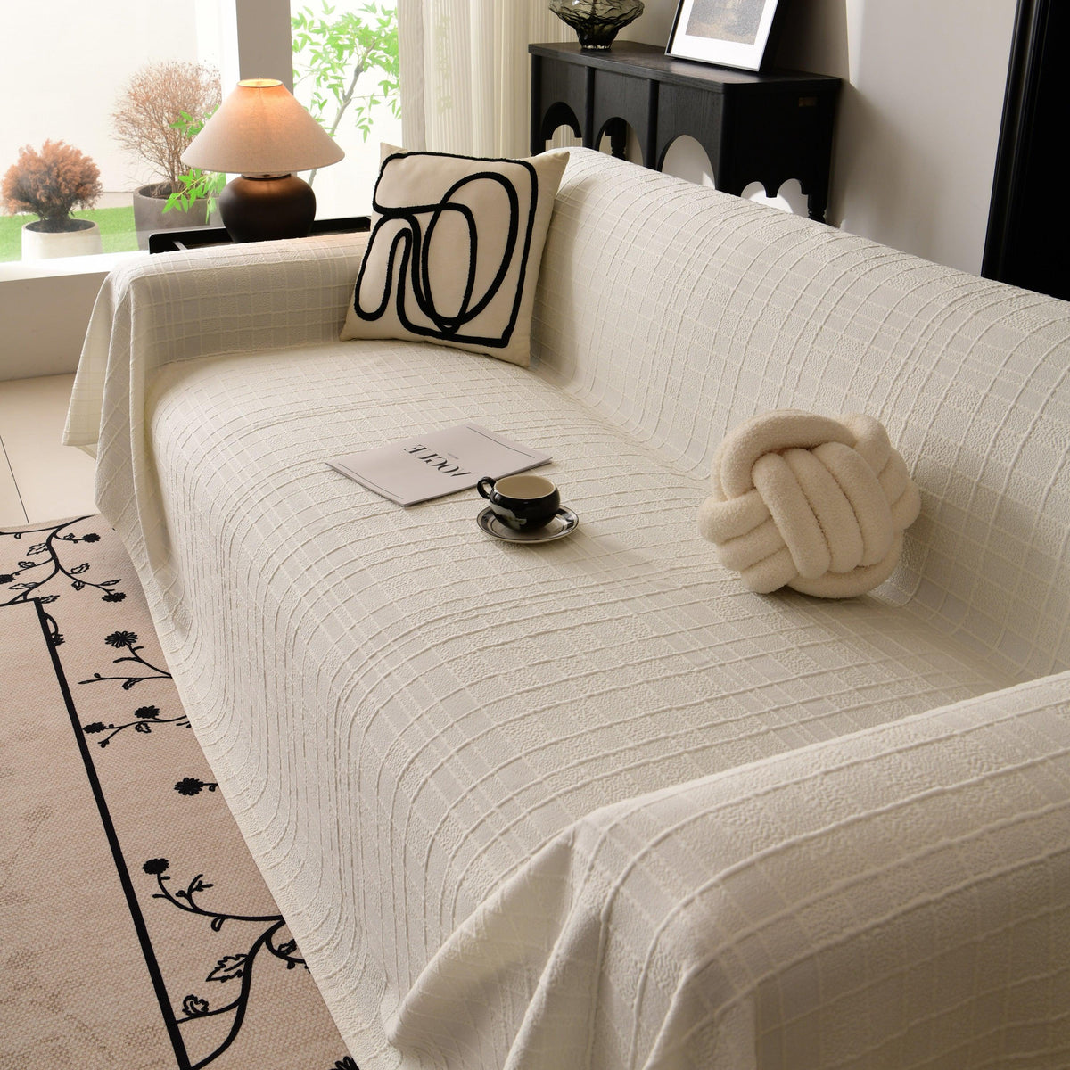 Sofa Cover Throw with Subtle Textured Stripes Lightweight Smooth Couch Slipcover
