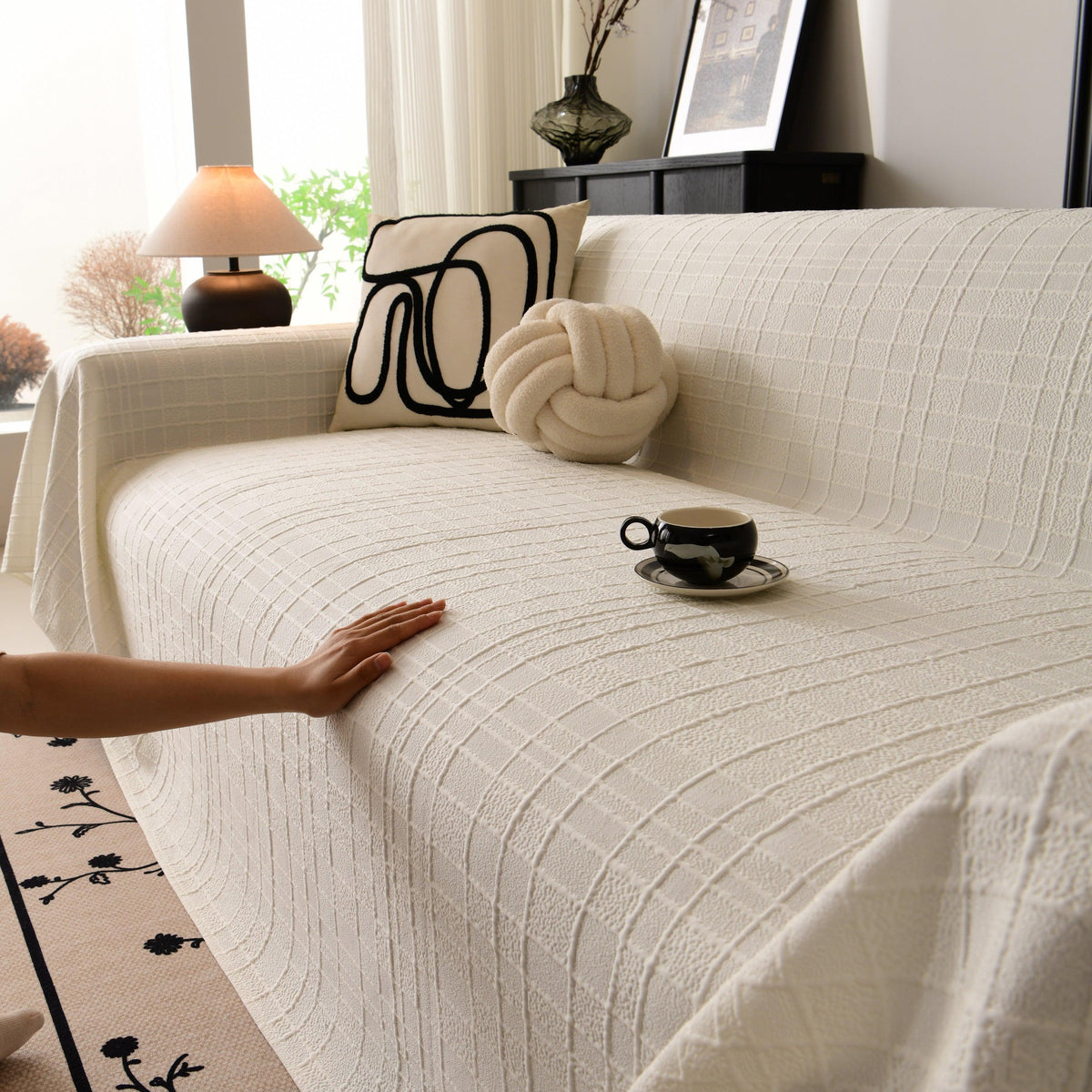 Sofa Cover Throw with Subtle Textured Stripes Lightweight Smooth Couch Slipcover