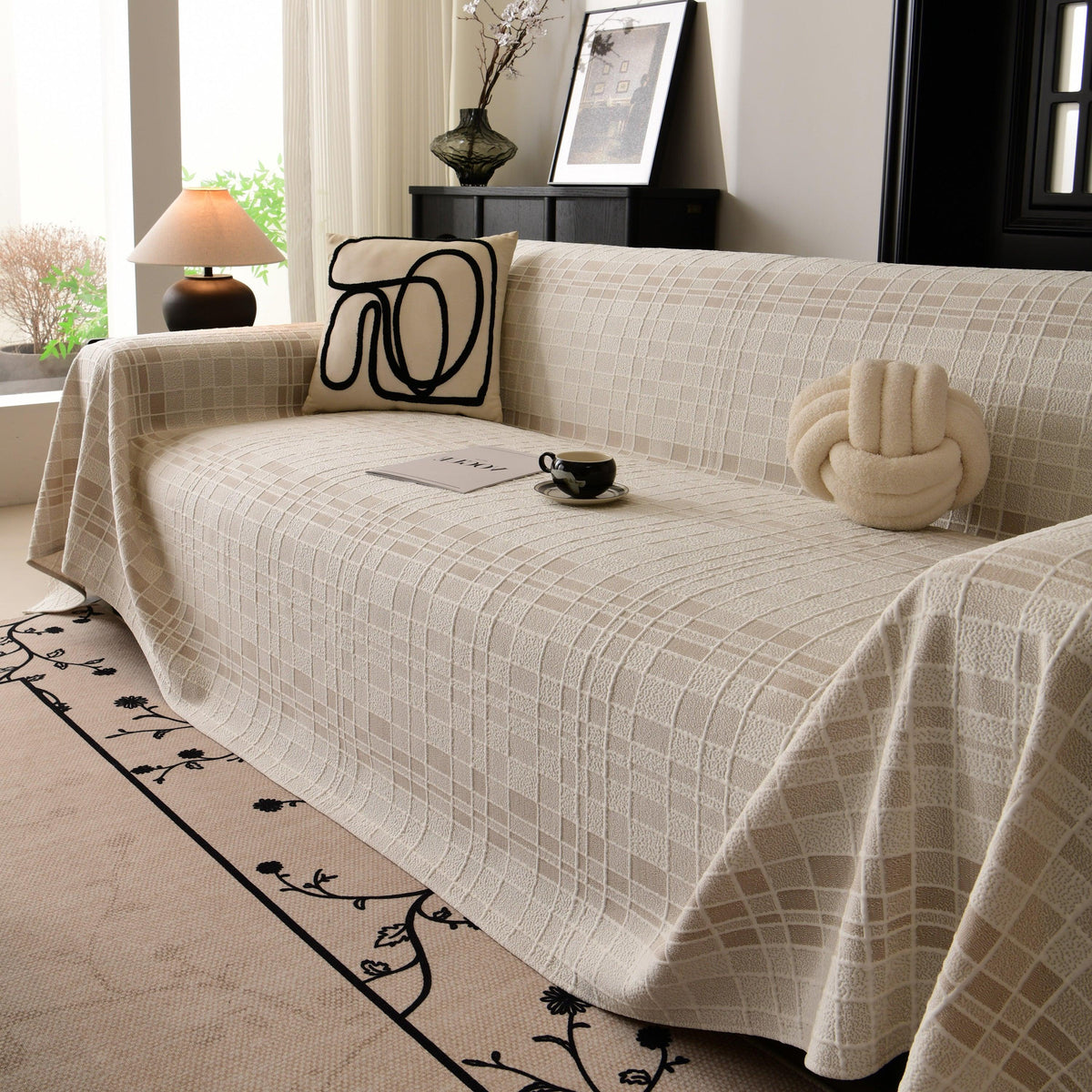 Sofa Cover Throw with Subtle Textured Stripes Lightweight Smooth Couch Slipcover