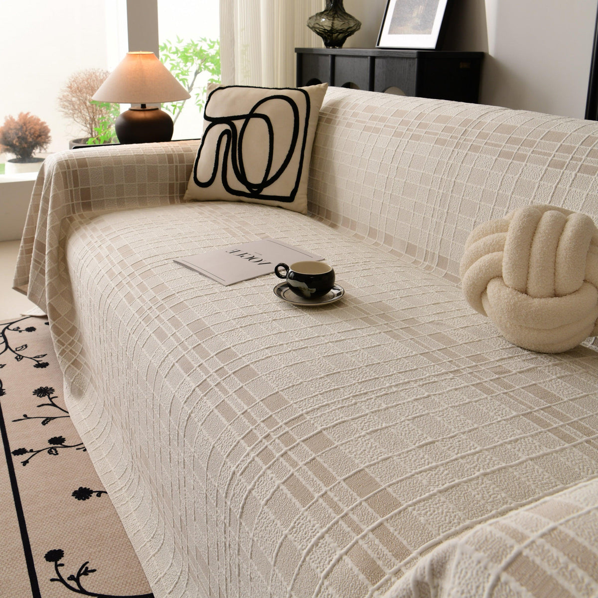 Sofa Cover Throw with Subtle Textured Stripes Lightweight Smooth Couch Slipcover