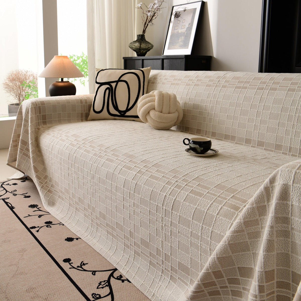 Sofa Cover Throw with Subtle Textured Stripes Lightweight Smooth Couch Slipcover