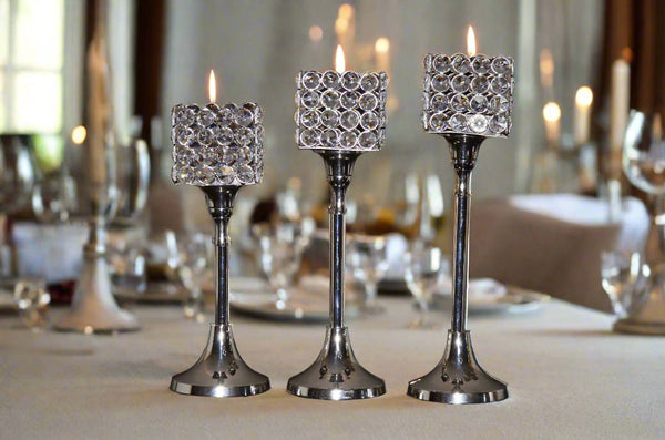 Vibhsa Crystal Aluminium Candle Holder Set of 3