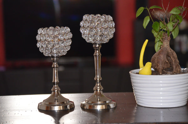 Vibhsa Round Crystal Aluminium Candle Holder Set of 2