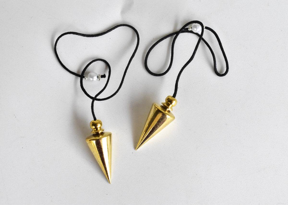 Cone with Round Brass Pendulum Silver Metal Pendulums.