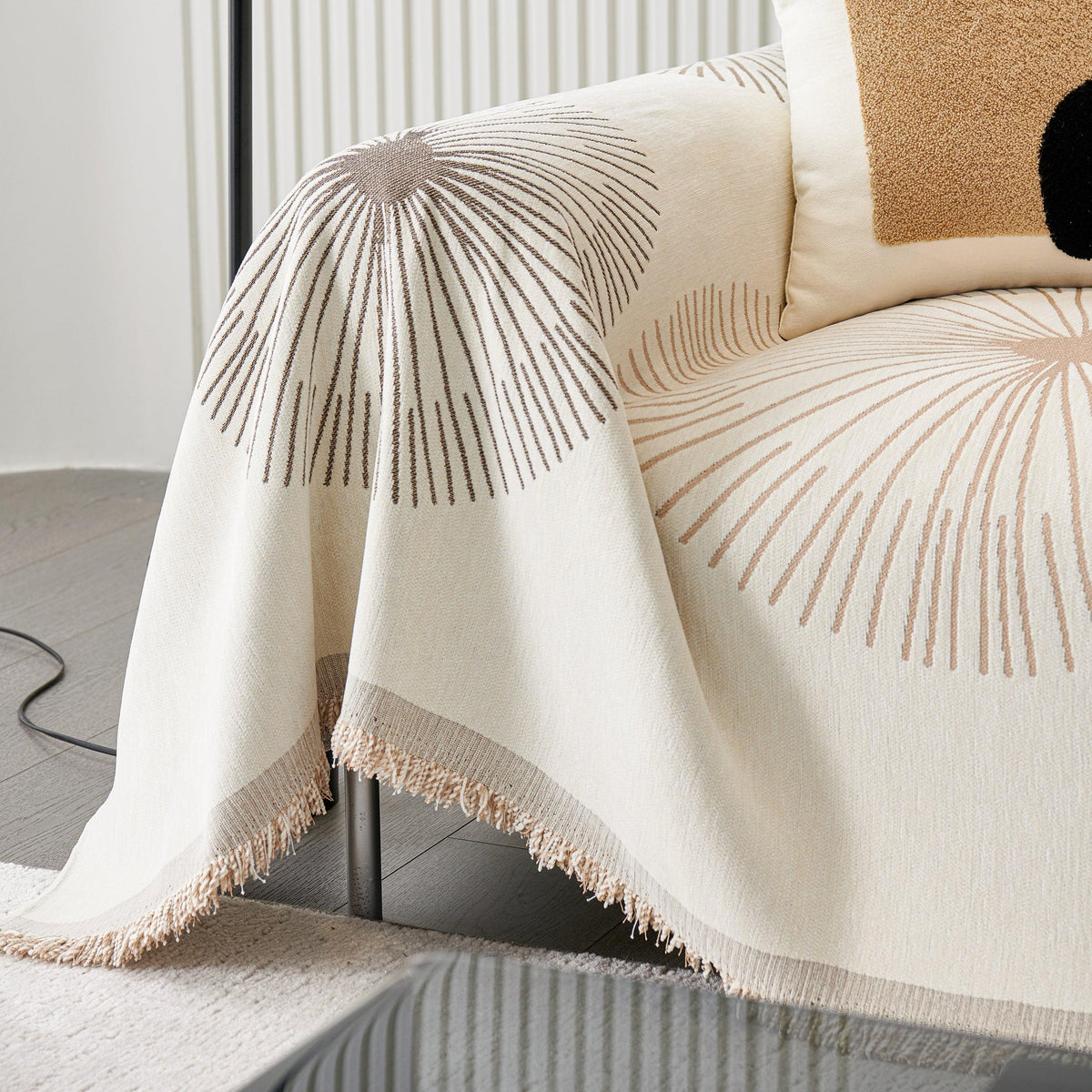 Dandelion Reversible Striped Couch Throw Cover for Living Room Pet Sofa Slipcovers Couch Protector