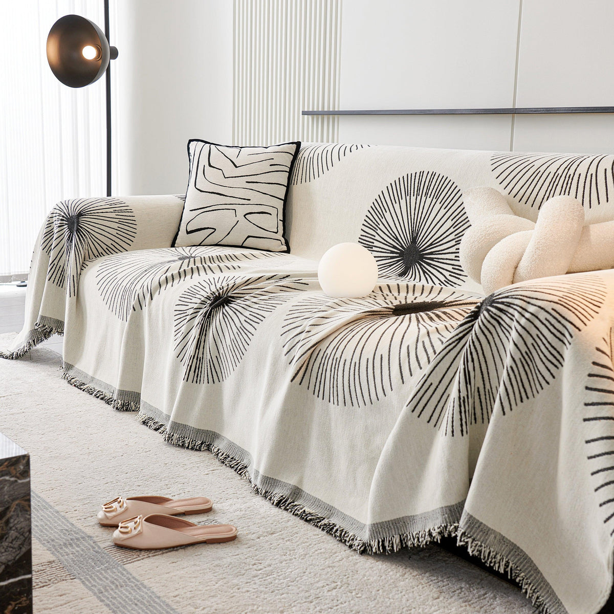 Dandelion Reversible Striped Couch Throw Cover for Living Room Pet Sofa Slipcovers Couch Protector