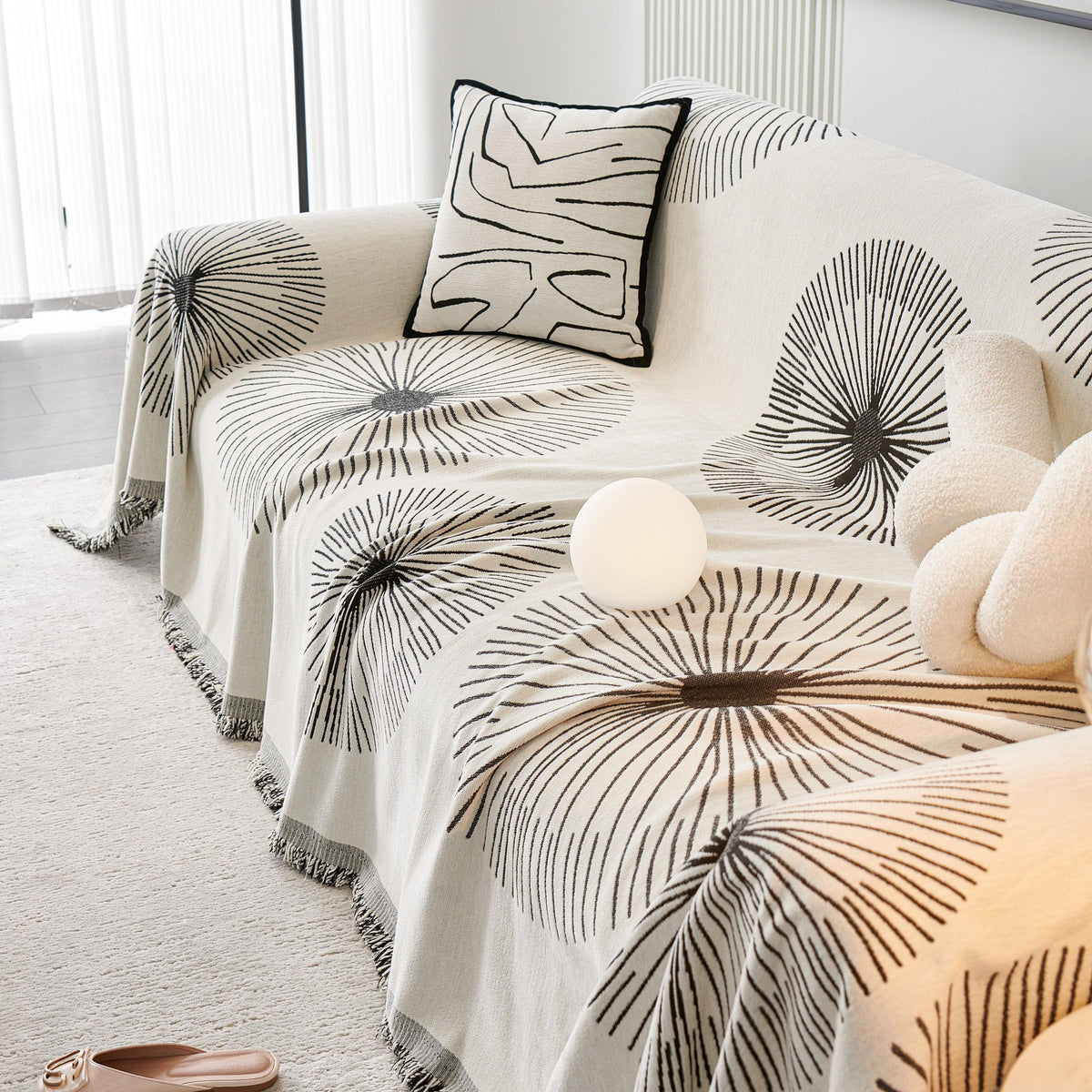 Dandelion Reversible Striped Couch Throw Cover for Living Room Pet Sofa Slipcovers Couch Protector