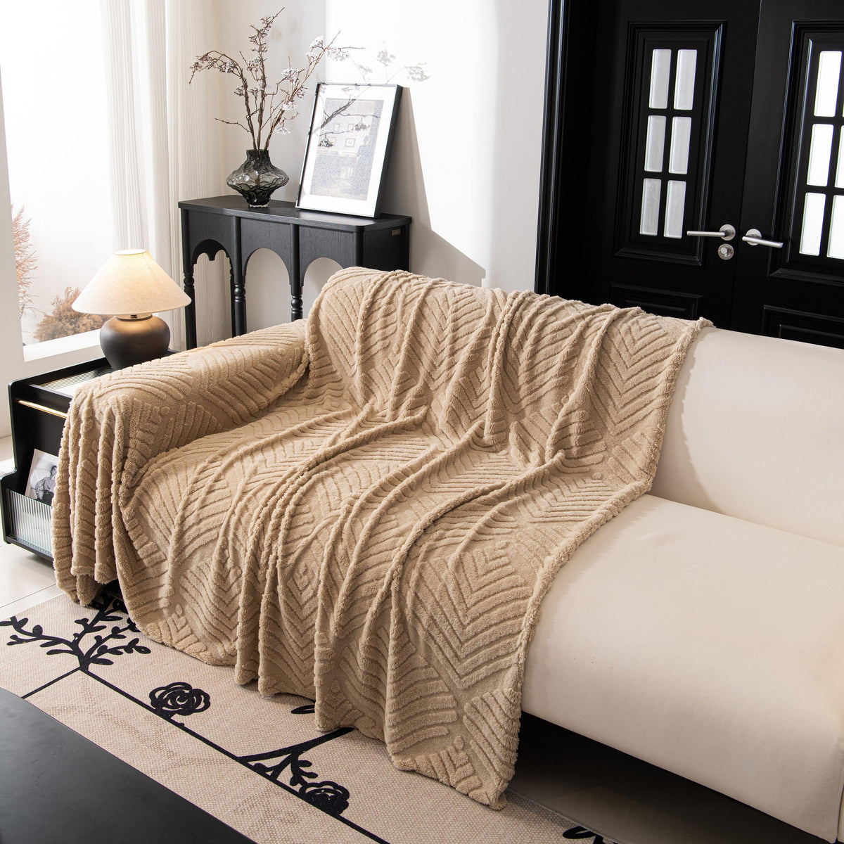 Winter Soft Plush Fleece Sofa Blanket Leaves Jacquard Couch Covers for Couches