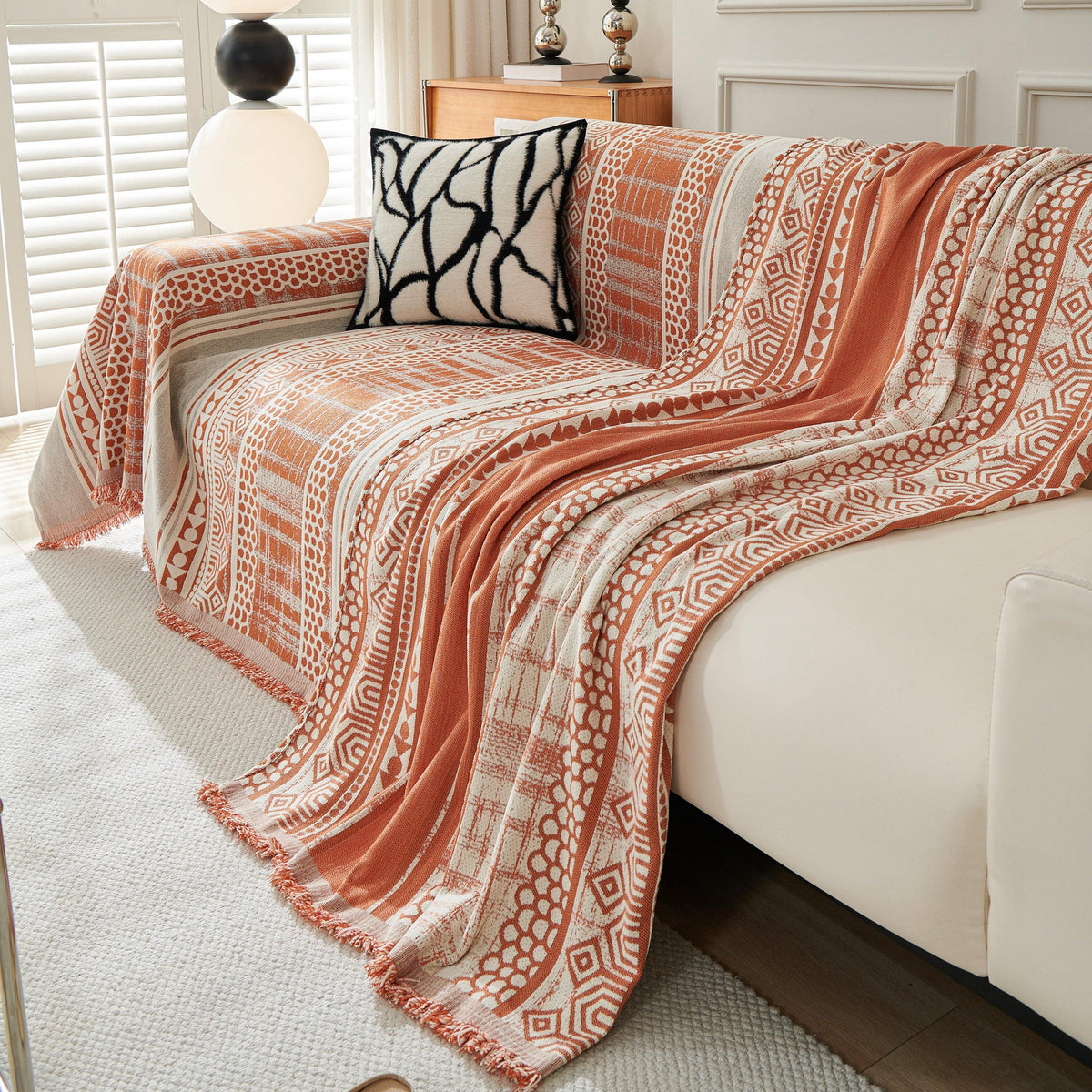 Chenille Sofa Cover Throw Blanket, Boho Geometric Scratch Proof Couch Protector