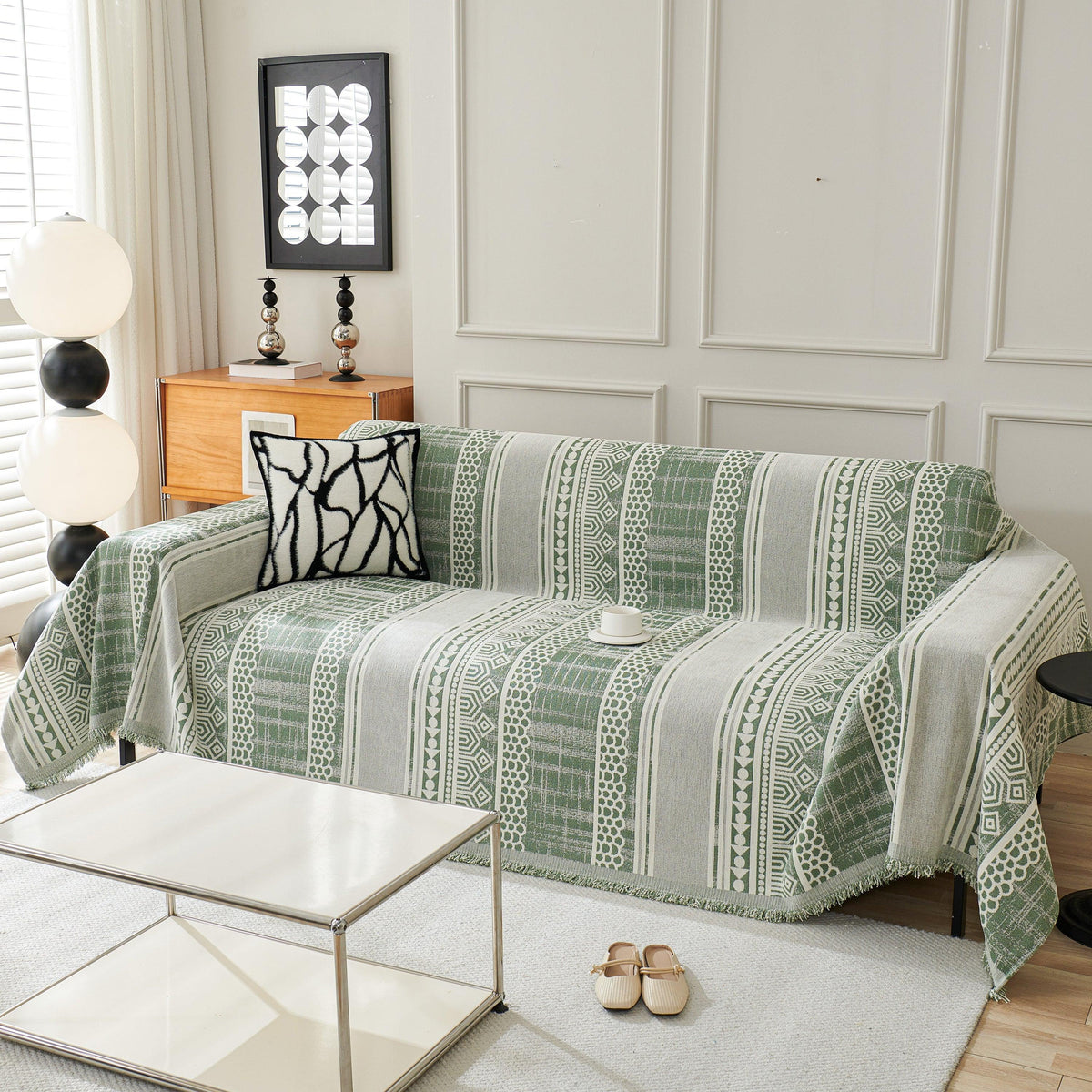Chenille Sofa Cover Throw Blanket, Boho Geometric Scratch Proof Couch Protector