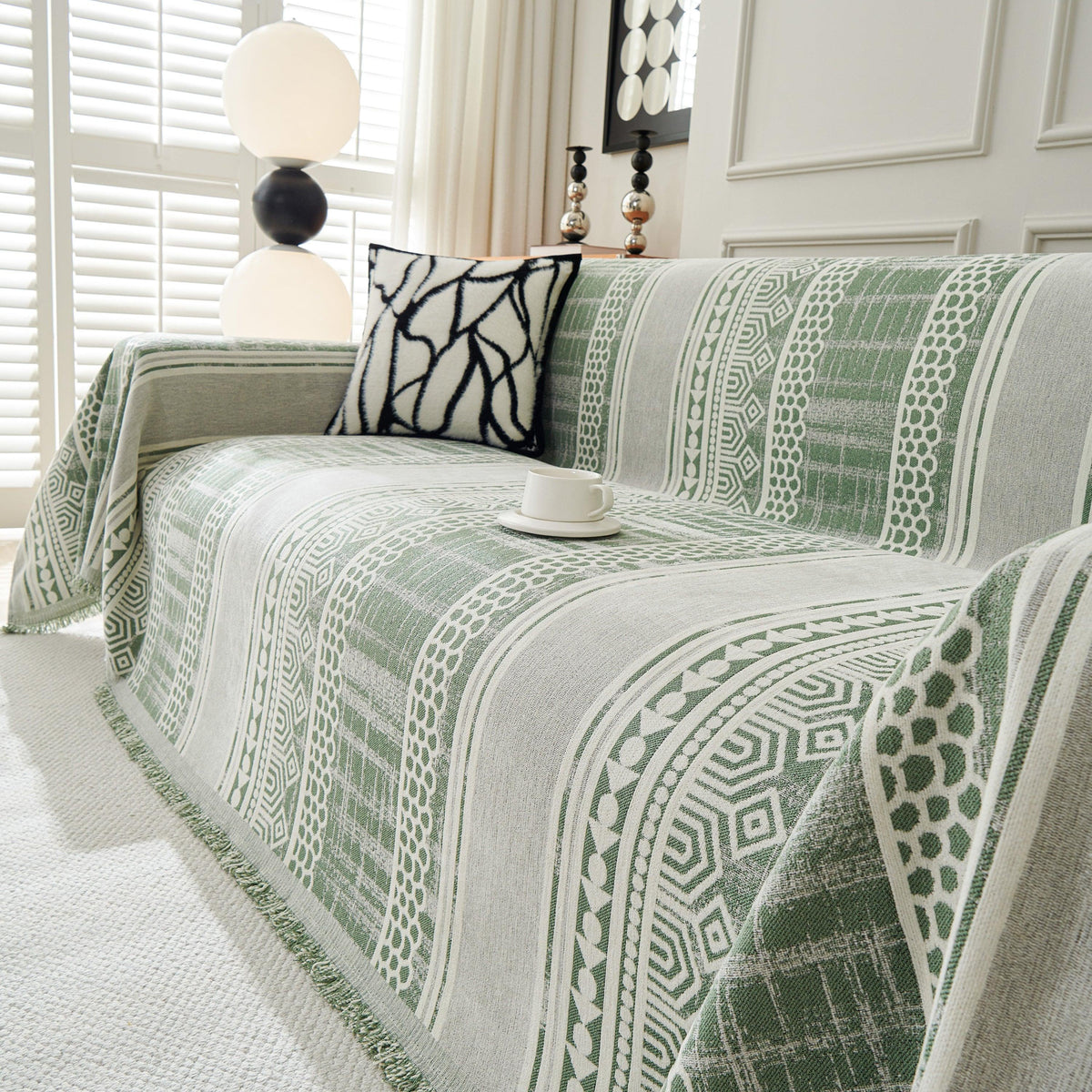Chenille Sofa Cover Throw Blanket, Boho Geometric Scratch Proof Couch Protector
