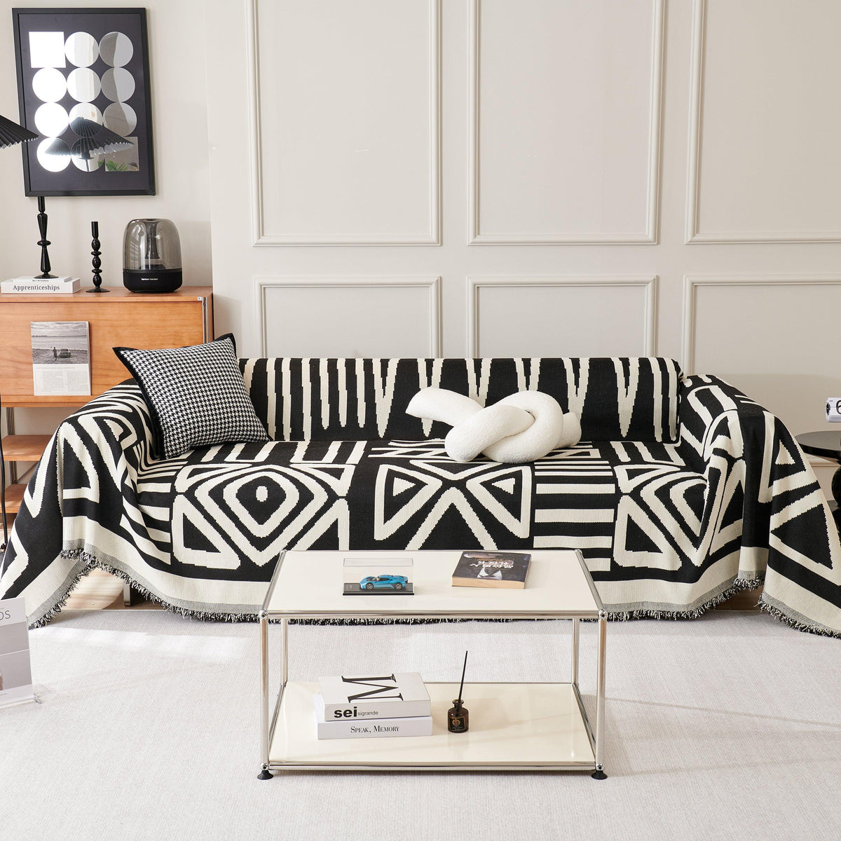 Chenille Geometric Sofa Throw Blanket, Boho Washable Furniture Throw Covers for Sofa