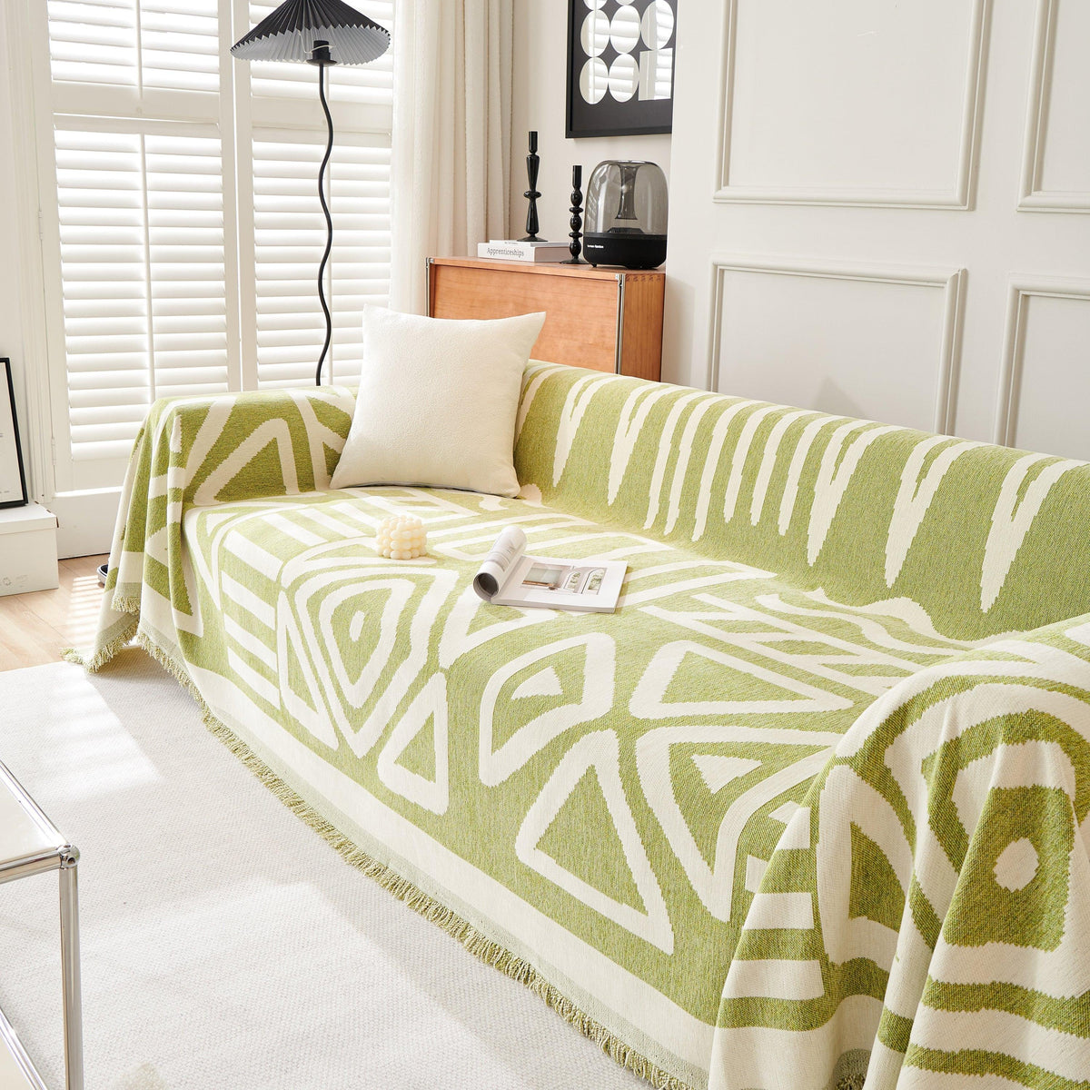 Chenille Geometric Sofa Throw Blanket, Boho Washable Furniture Throw Covers for Sofa