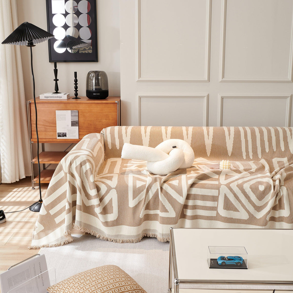 Chenille Geometric Sofa Throw Blanket, Boho Washable Furniture Throw Covers for Sofa