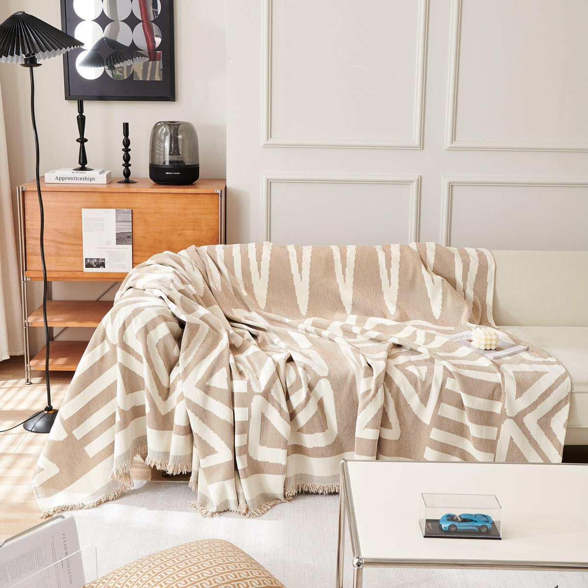 Chenille Geometric Sofa Throw Blanket, Boho Washable Furniture Throw Covers for Sofa