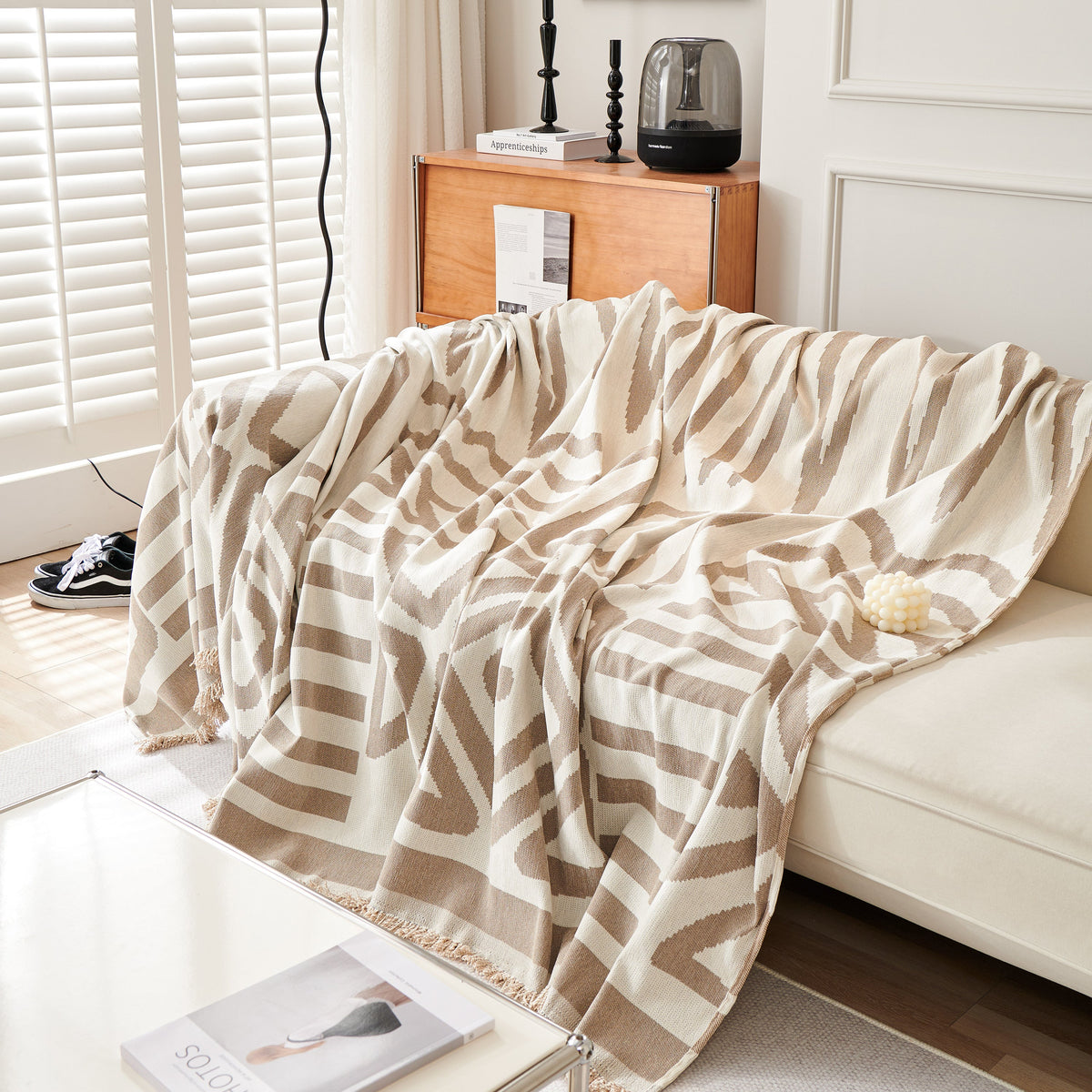 Chenille Geometric Sofa Throw Blanket, Boho Washable Furniture Throw Covers for Sofa