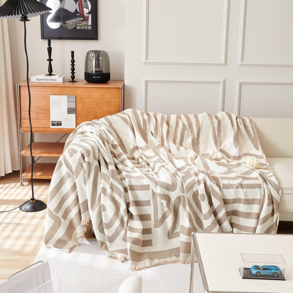 Chenille Geometric Sofa Throw Blanket, Boho Washable Furniture Throw Covers for Sofa