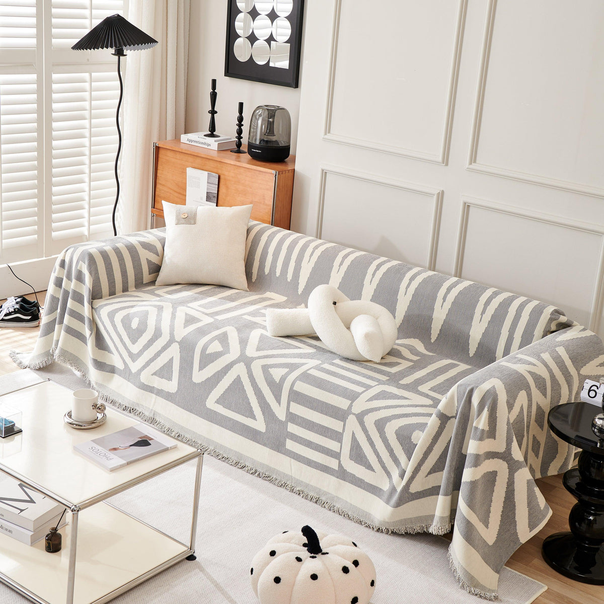Chenille Geometric Sofa Throw Blanket, Boho Washable Furniture Throw Covers for Sofa