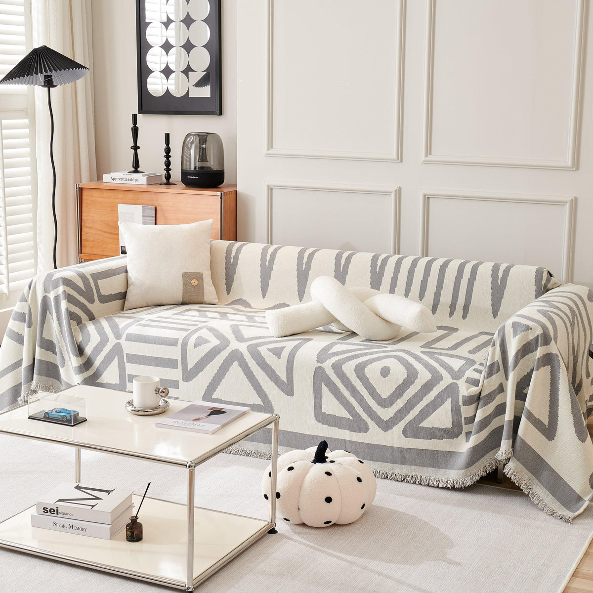 Chenille Geometric Sofa Throw Blanket, Boho Washable Furniture Throw Covers for Sofa