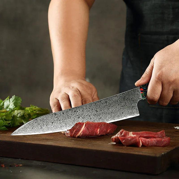 Pristine VG10 Chef Knife Set with Exotic Olive Burl Wood and Pearl Resin Handle - Gifts for You 'n Me