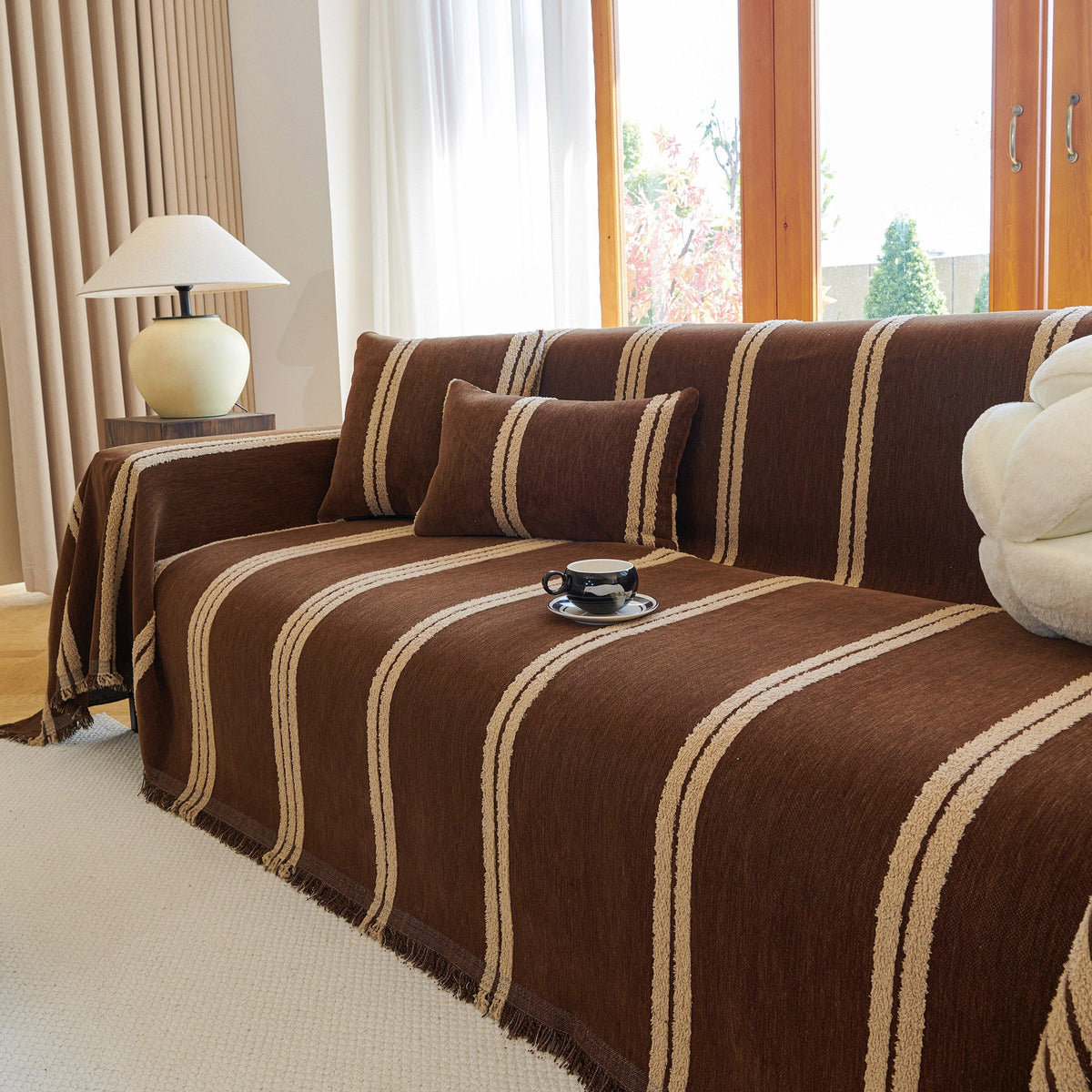 Textural Striped Chenille Sofa Covers, Boho Washable Decor Sofa Blankets Covers