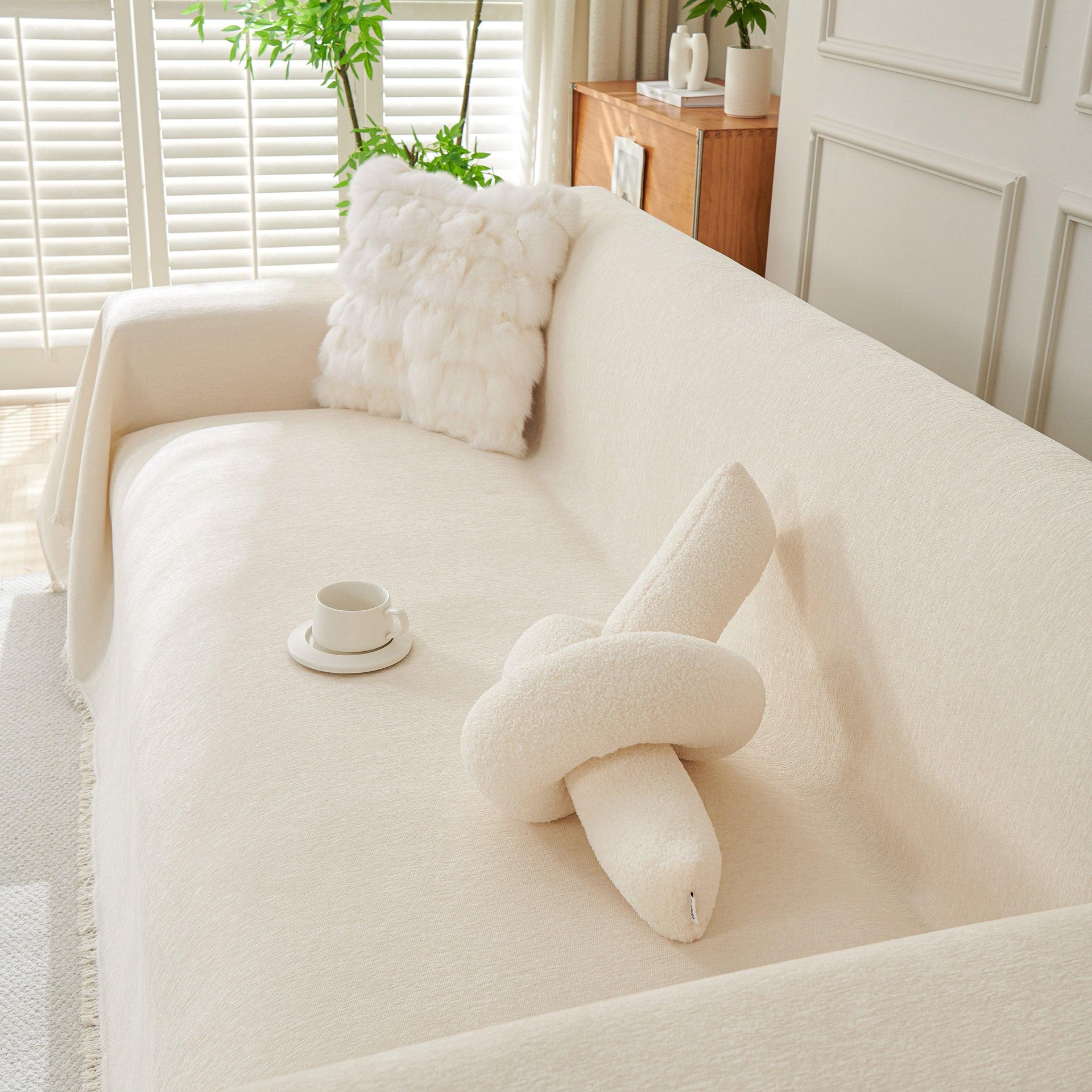 Solid Color Chenille Sofa Throw Blanket, Cozy & Easy Care Fringed Furniture Protector