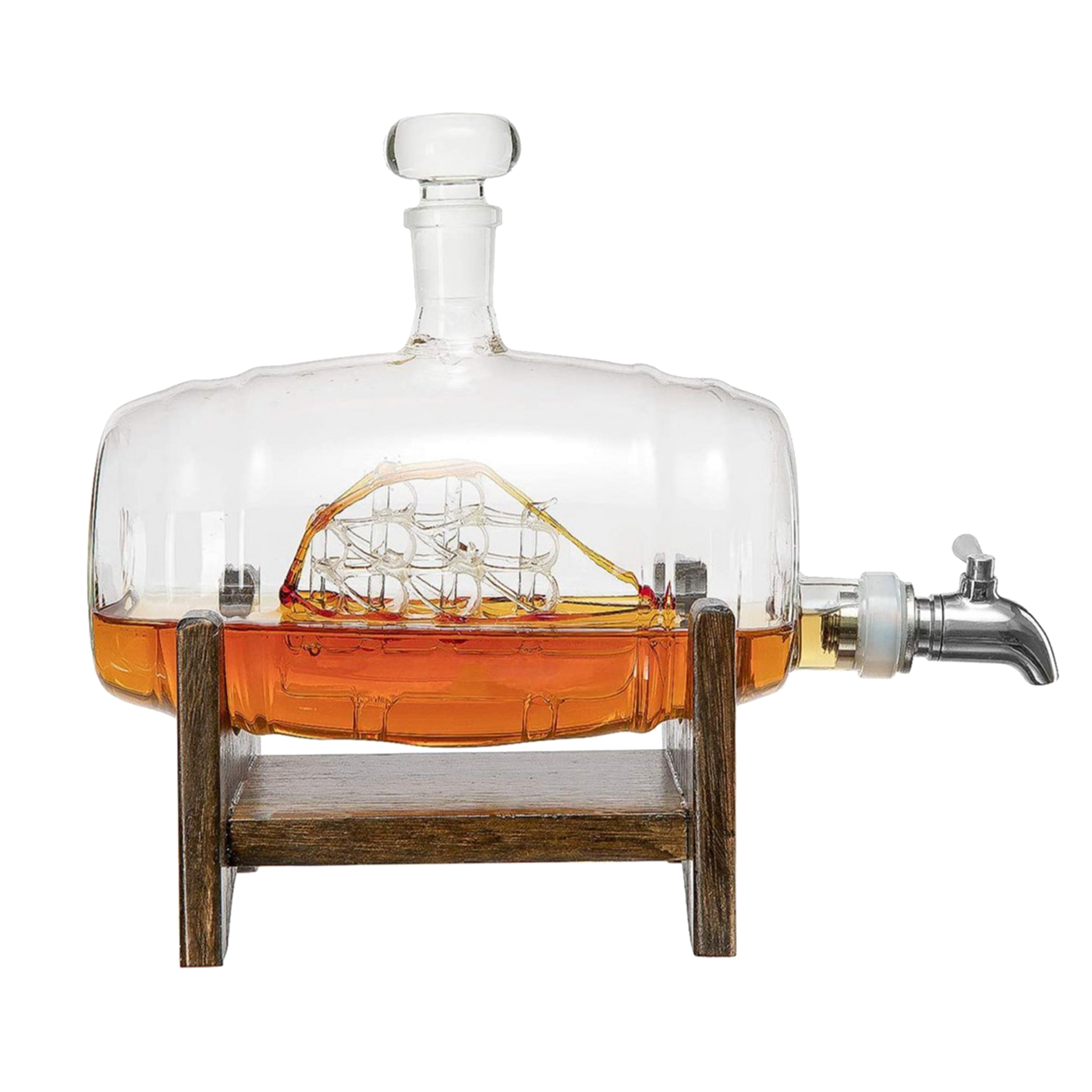 Whiskey Ship in a Barrel Decanter With Ship With 2-10 oz Glasses - By The Wine Savant, Whiskey & Wine Decanter Clear