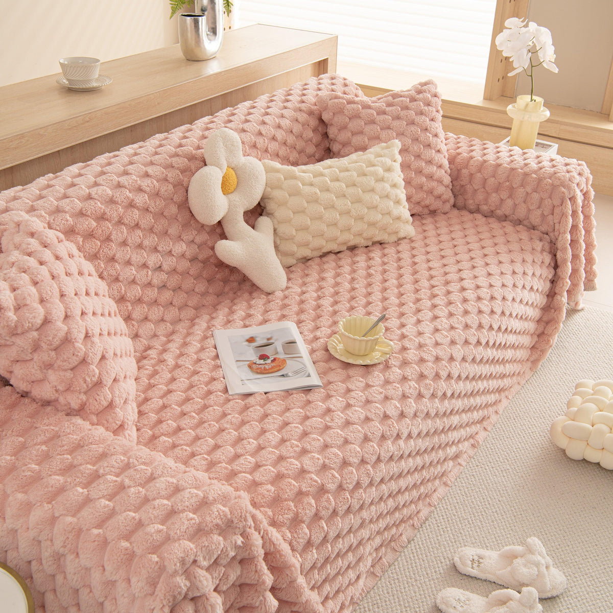 Thick Plush Faux Fur Couch Cover Blanket Warm Fuzzy Blanket Couch Protector for Winter
