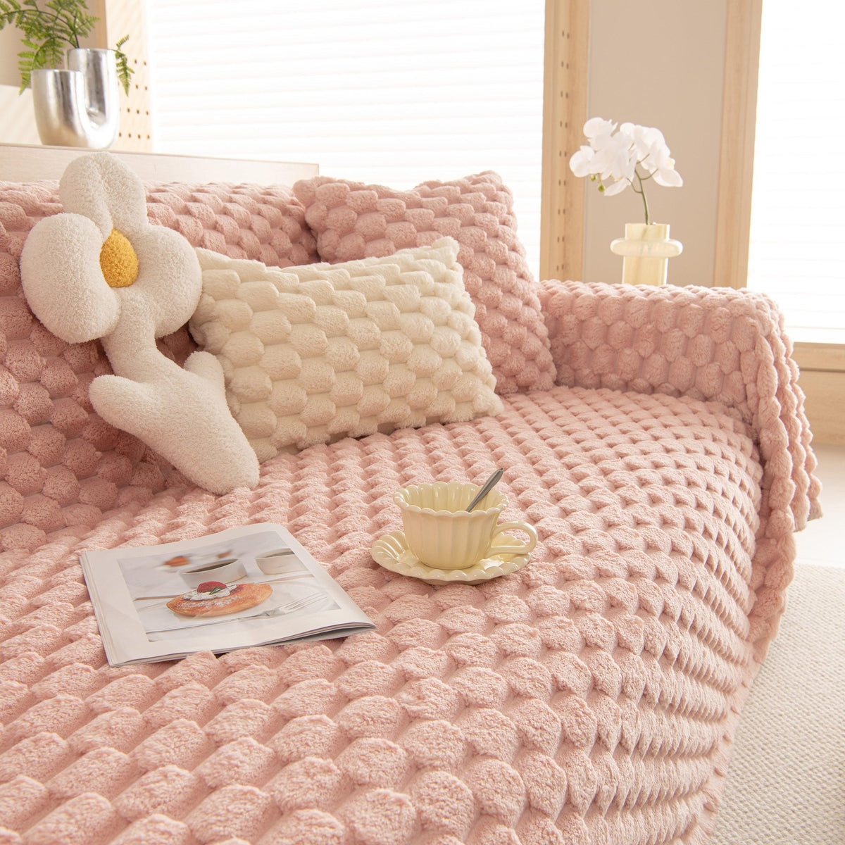 Thick Plush Faux Fur Couch Cover Blanket Warm Fuzzy Blanket Couch Protector for Winter