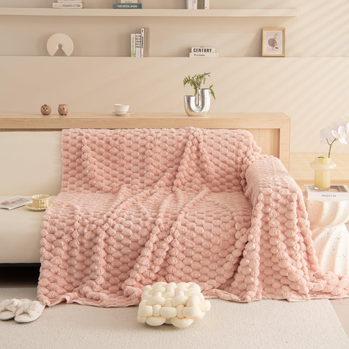 Thick Plush Faux Fur Couch Cover Blanket Warm Fuzzy Blanket Couch Protector for Winter