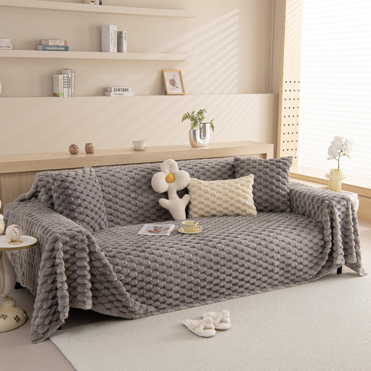 Thick Plush Faux Fur Couch Cover Blanket Warm Fuzzy Blanket Couch Protector for Winter