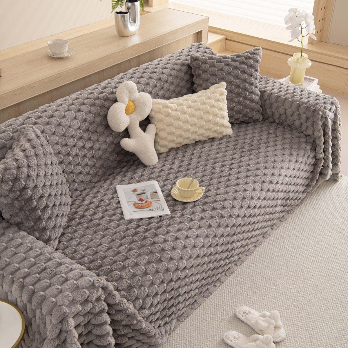 Thick Plush Faux Fur Couch Cover Blanket Warm Fuzzy Blanket Couch Protector for Winter