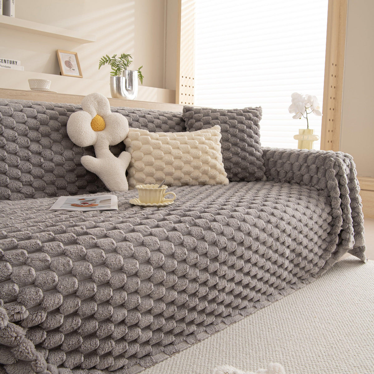 Thick Plush Faux Fur Couch Cover Blanket Warm Fuzzy Blanket Couch Protector for Winter