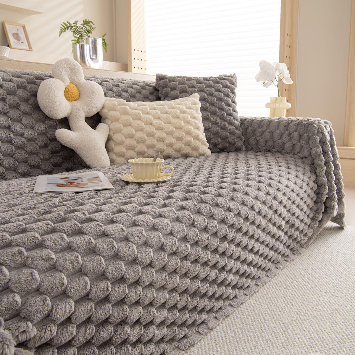 Thick Plush Faux Fur Couch Cover Blanket Warm Fuzzy Blanket Couch Protector for Winter