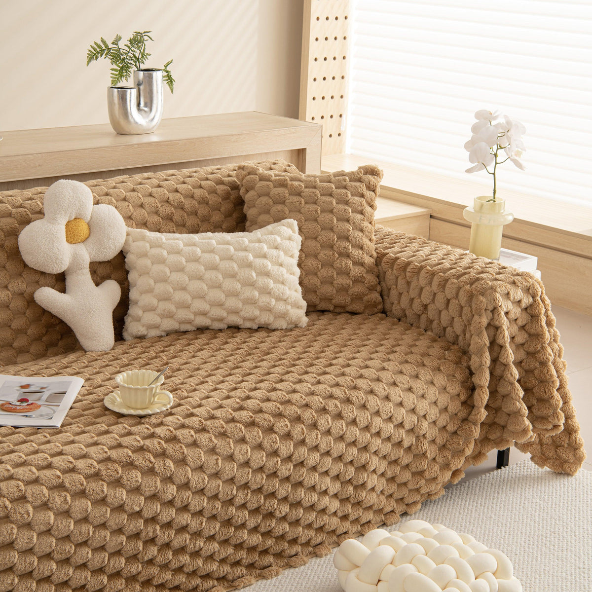 Thick Plush Faux Fur Couch Cover Blanket Warm Fuzzy Blanket Couch Protector for Winter
