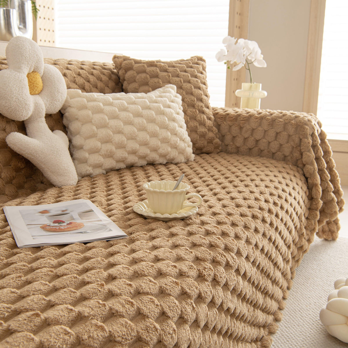 Thick Plush Faux Fur Couch Cover Blanket Warm Fuzzy Blanket Couch Protector for Winter