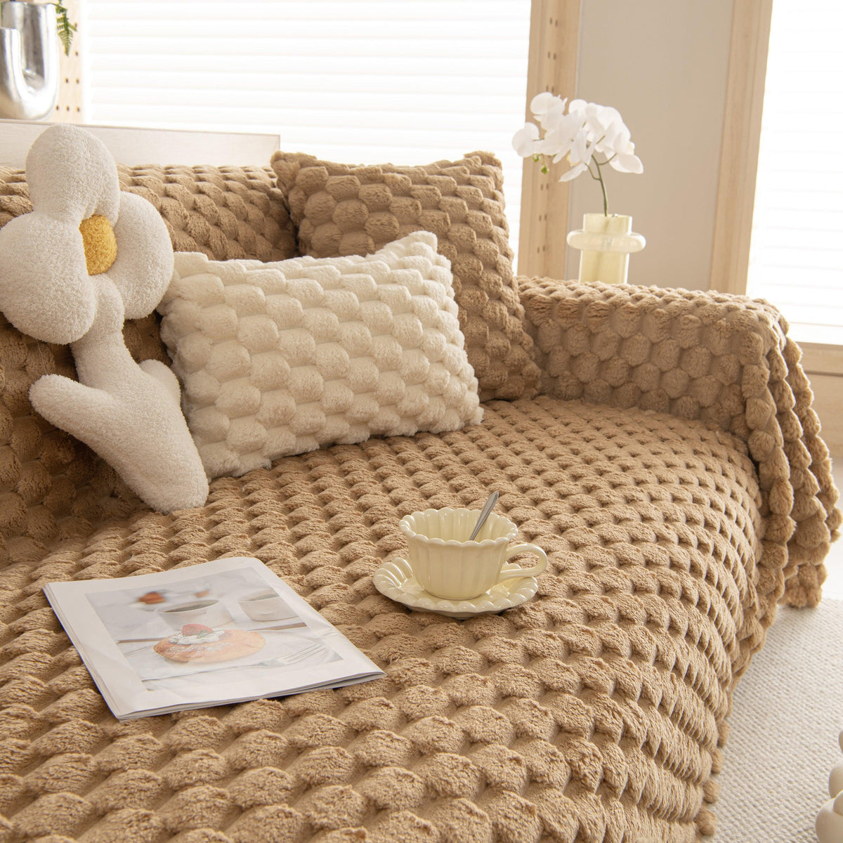 Thick Plush Faux Fur Couch Cover Blanket Warm Fuzzy Blanket Couch Protector for Winter